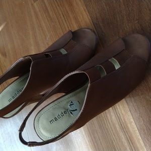 Brown leather bootie heels